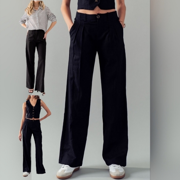 #386 SALE 🛑35 M,L FABULOUS Linen Tailored Wide Leg Pants - Picture 1 of 8